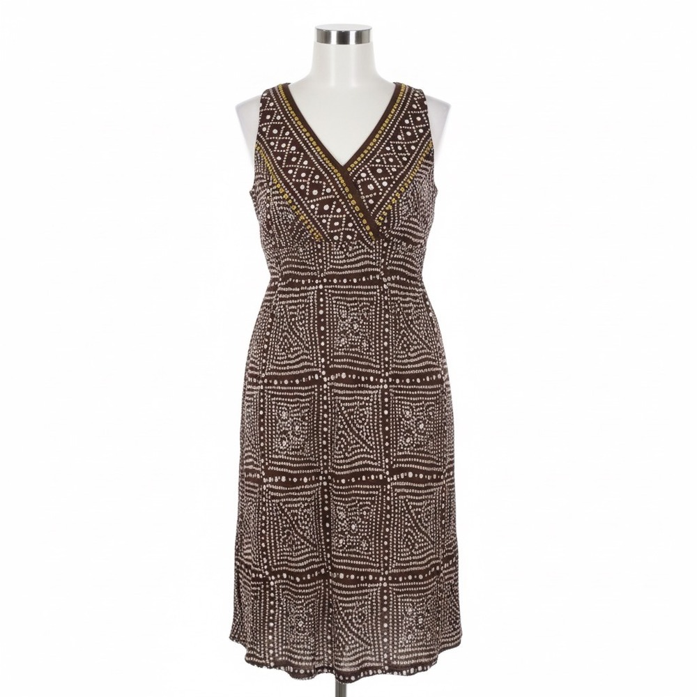 Just In Thyme‎ Dress Brown White Dot Print Boho Tribal 12 Festival Party Office